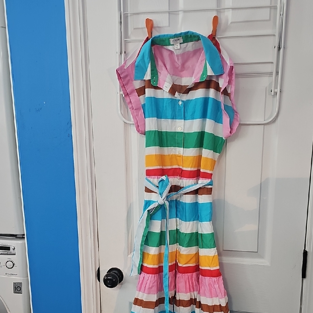 J. Crew Multicolor Dress with Pink and Green